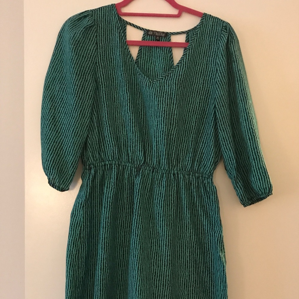 Green/black stripe chiffon dress w/ Back cut outs